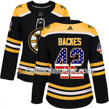 Camisola Boston Bruins David Backes 42 Adidas 2017-2018 Preto USA Flag Fashion Authentic - Mulher
